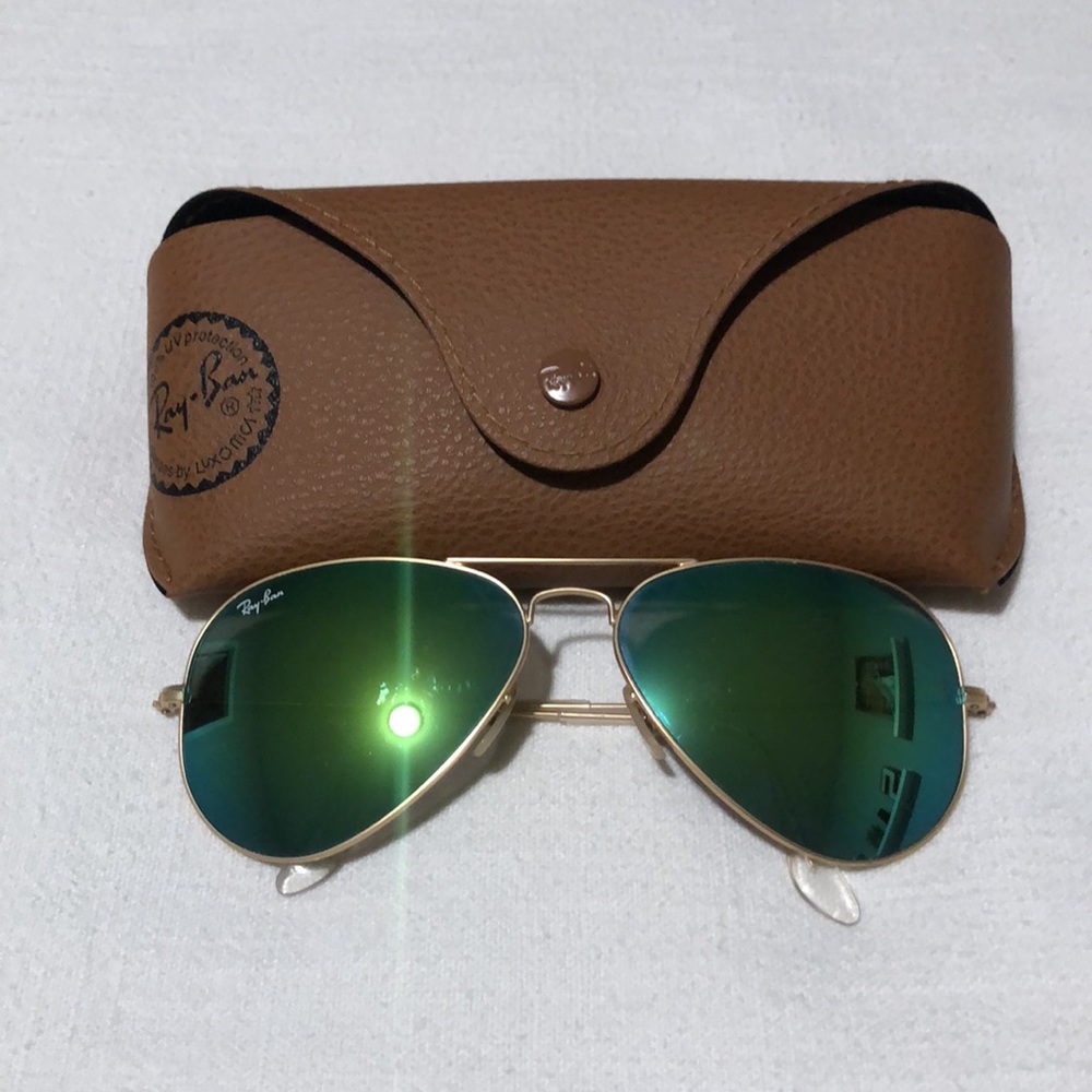 Ray Ban aviator green and gold sunglasses